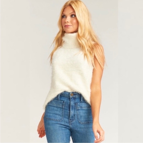 NWT Show Me Your Mumu Fuzzy Cream Knit Fauna Tank Turtleneck Sleeveless Sweater - Picture 2 of 13